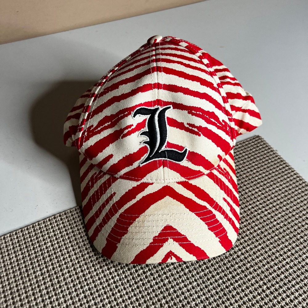 Vintage Zubaz Louisville Cardinals Hat Red White Zebra Print Snapback Cap L Logo